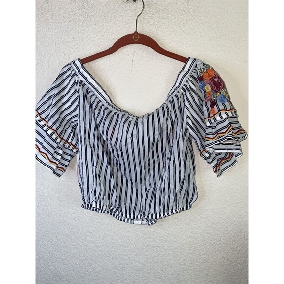 new Crop blouse Floral Embroidery lace western flare Boho country M hippie 21 - Picture 9 of 10